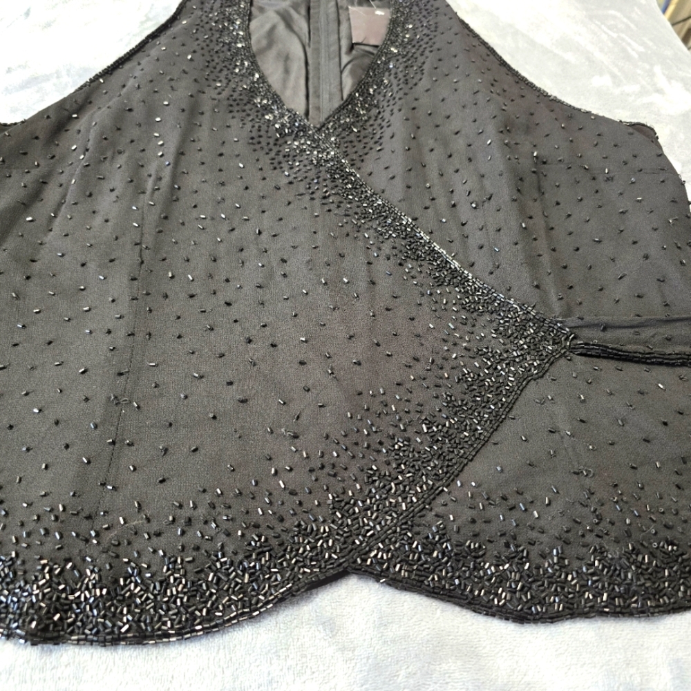 NWT JKara Faux Wrap Black Beaded Top Womens Plus Size 18 Sleeveless Glam - Picture 11 of 16
